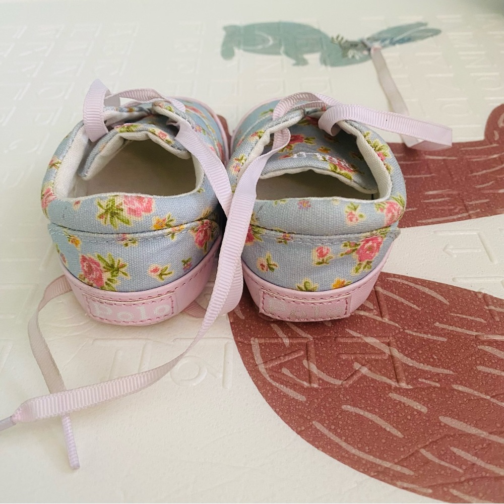Ralph Lauren Polo Light Blue and Pink Floral Canvas Baby Shoes size 3 GUC - Picture 9 of 12